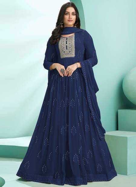 Blue Colour Designer Heavy Wedding wear Georgette Embroidery With Diamond Work Suit Collection 2001C
